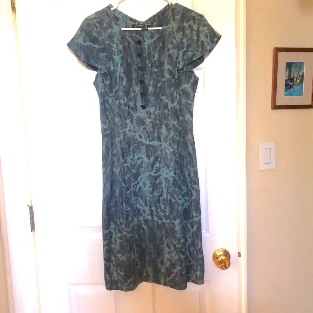 Theyskens' Silk Dress Theory 100% Silk Knee Length Gray Green Black sz 4
